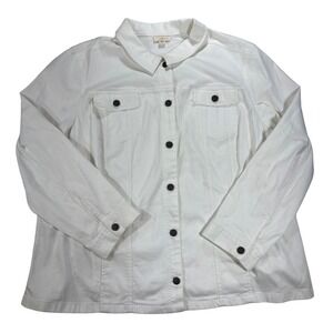 J. Jill Plus 3X  White Denim Jean Jacket Women's White Front Long Sleeve Stretch
